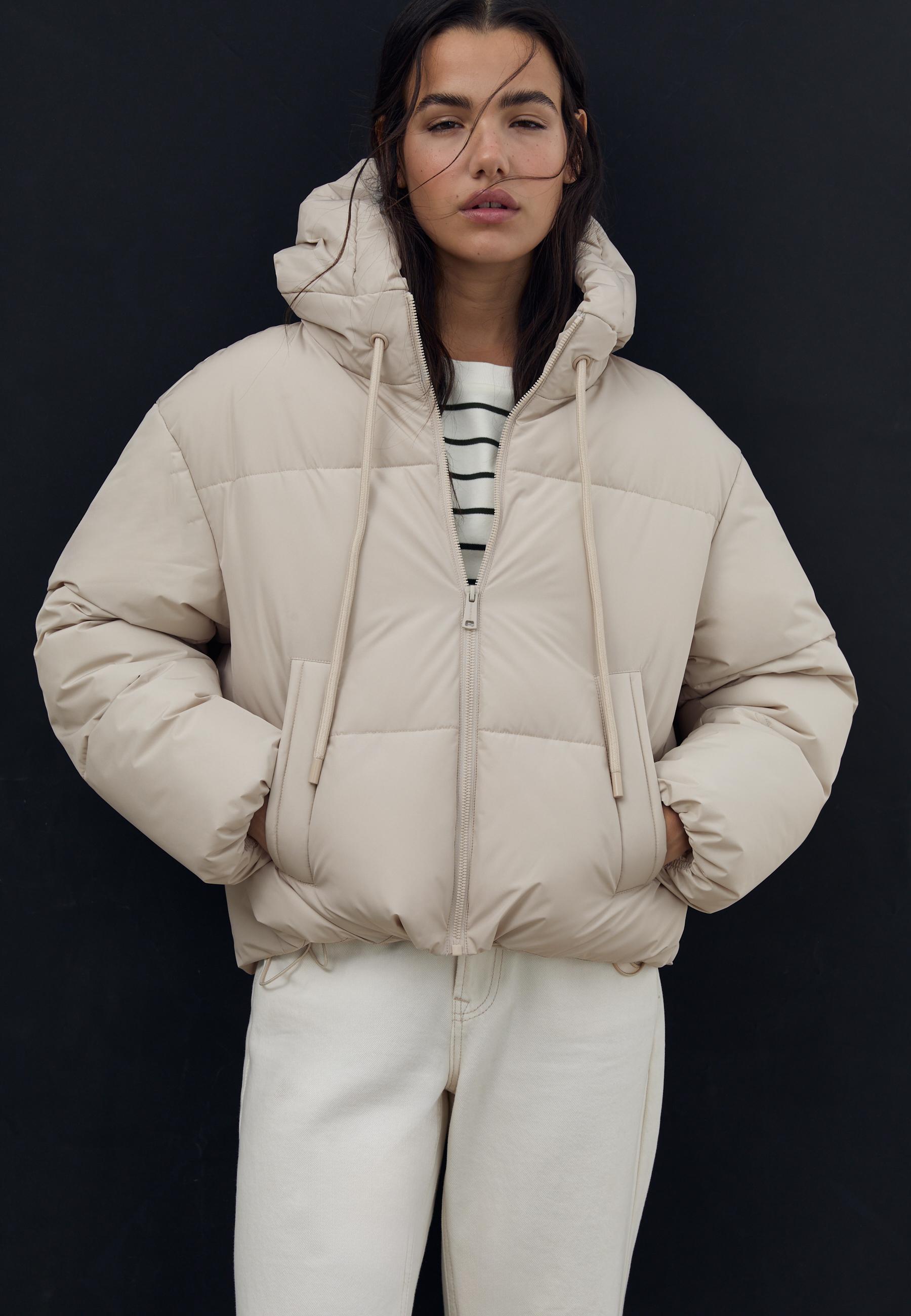 Oversize puffer jacket with hood - Women's fashion