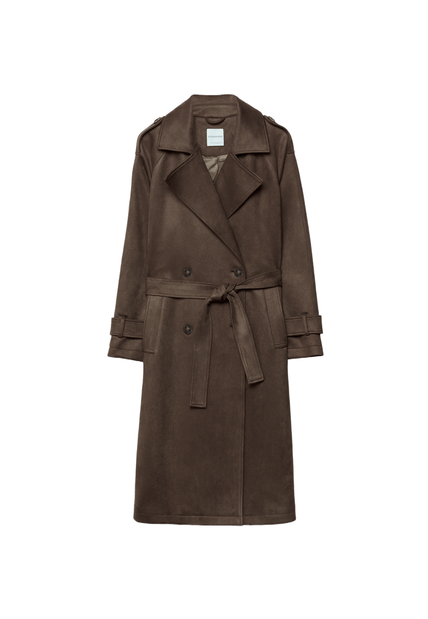 Long faux suede trench coat — Brown