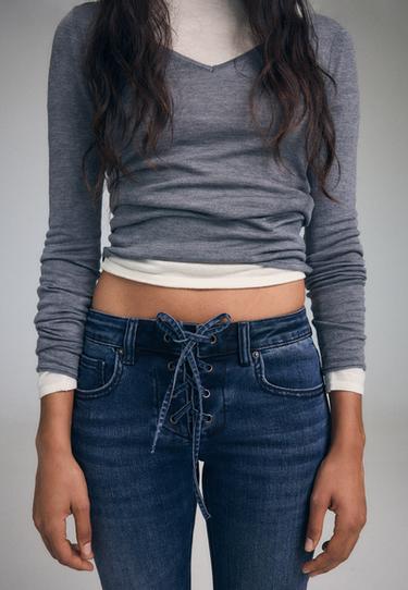 Boot-cut jeans with tie detail — BLACK DENIM WASHED EFFECT 4