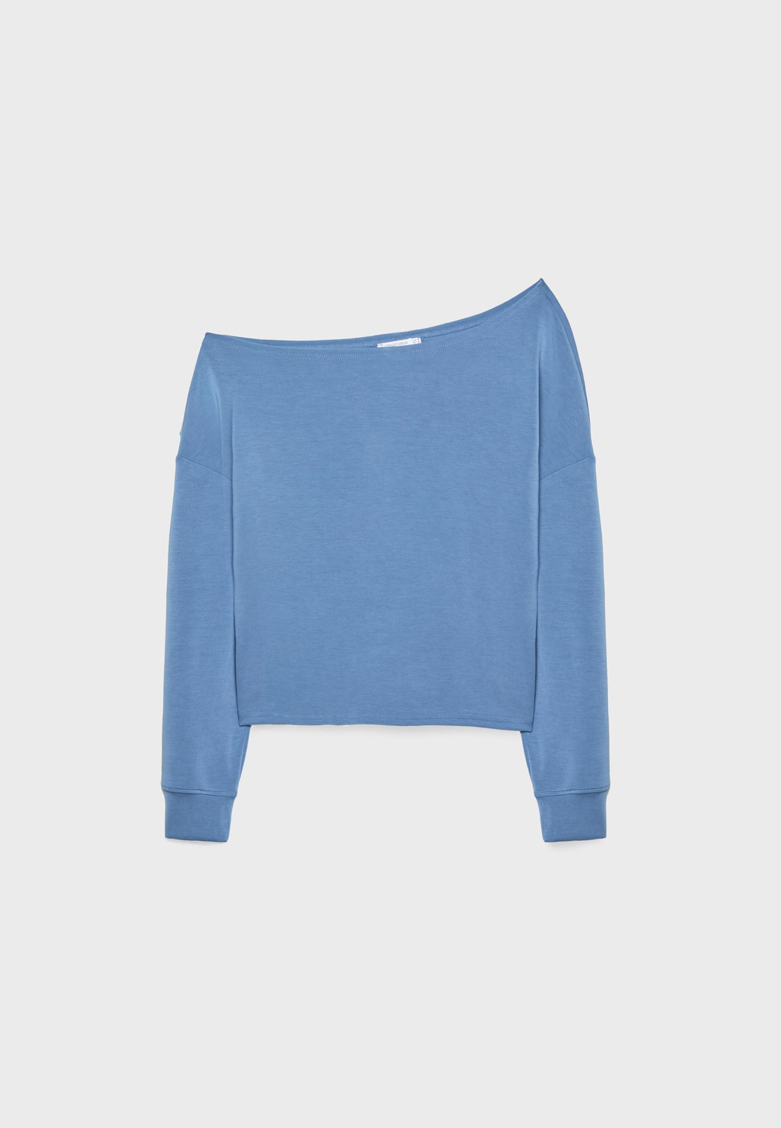 Soft-touch off-the-shoulder sweatshirt — Sky blue