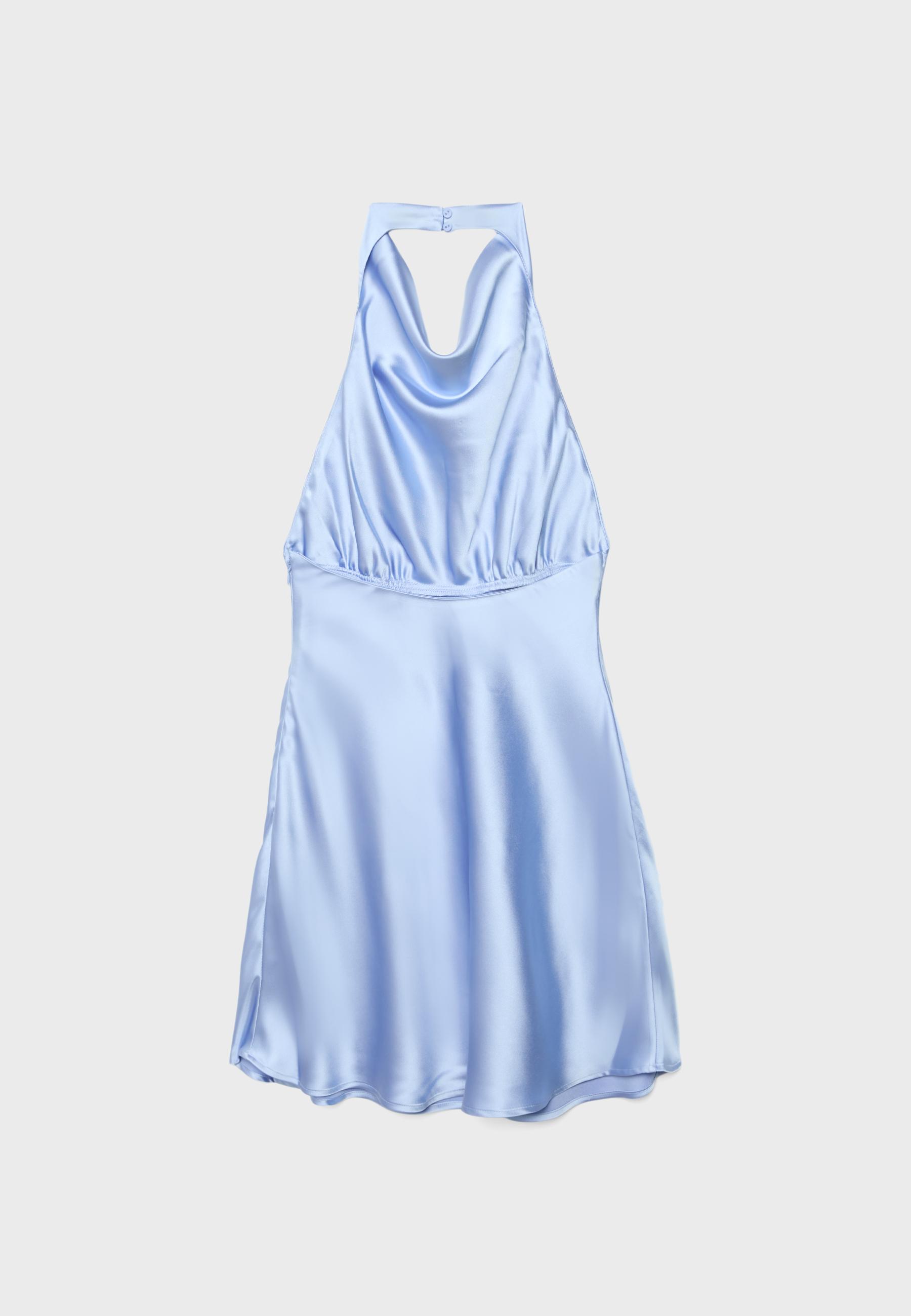 Short satin halterneck dress — Sky blue