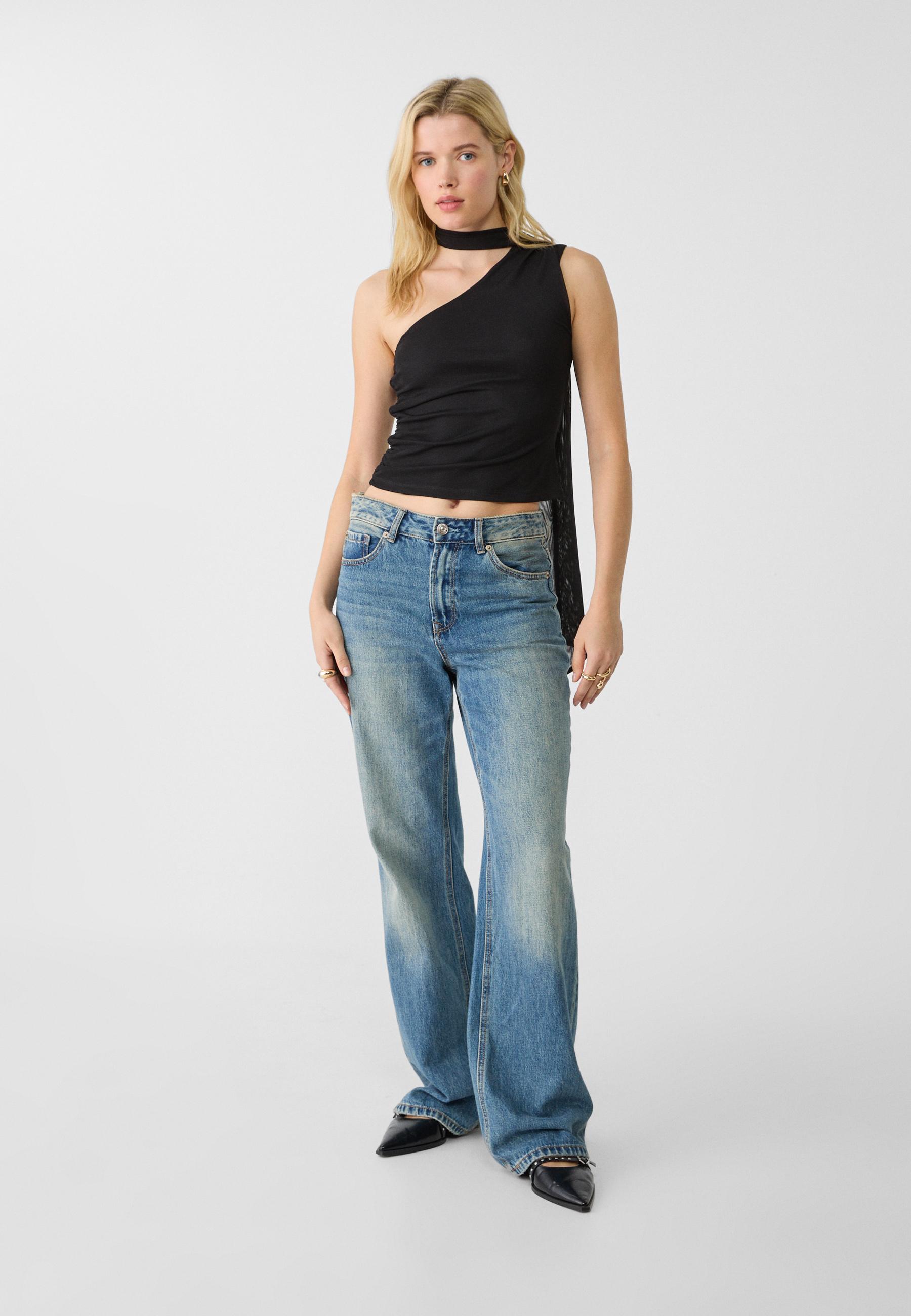 Asymmetric tulle top with scarf - Women's fashion | Stradivarius