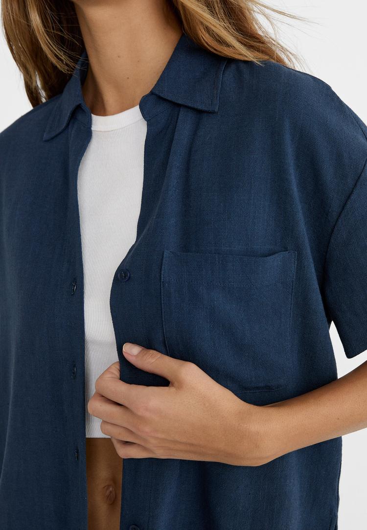 camisa manga corta con lino