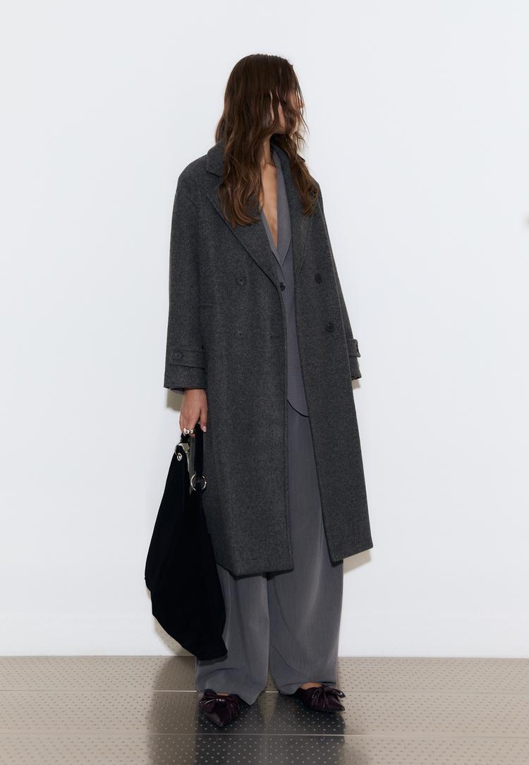 Stradivarius Μακρύ Παλτό Oversize Ανθρακί M