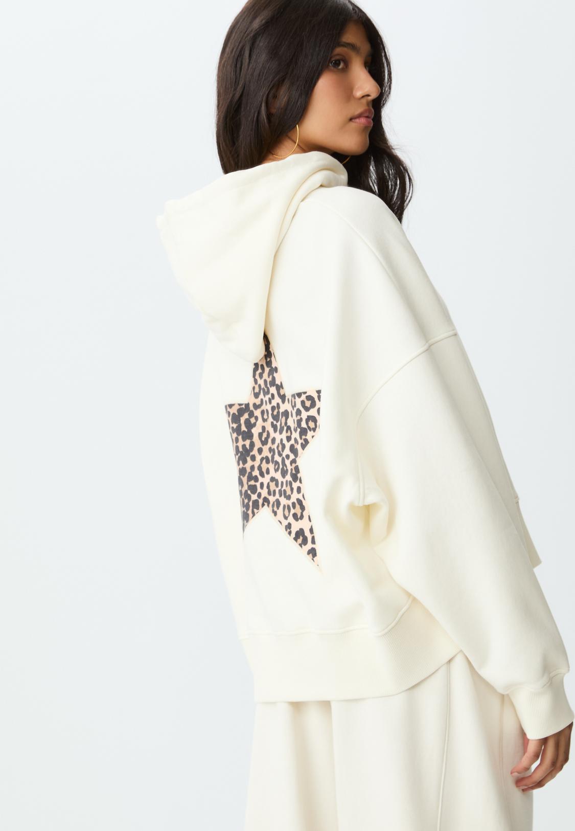 Star and leopard print hoodie