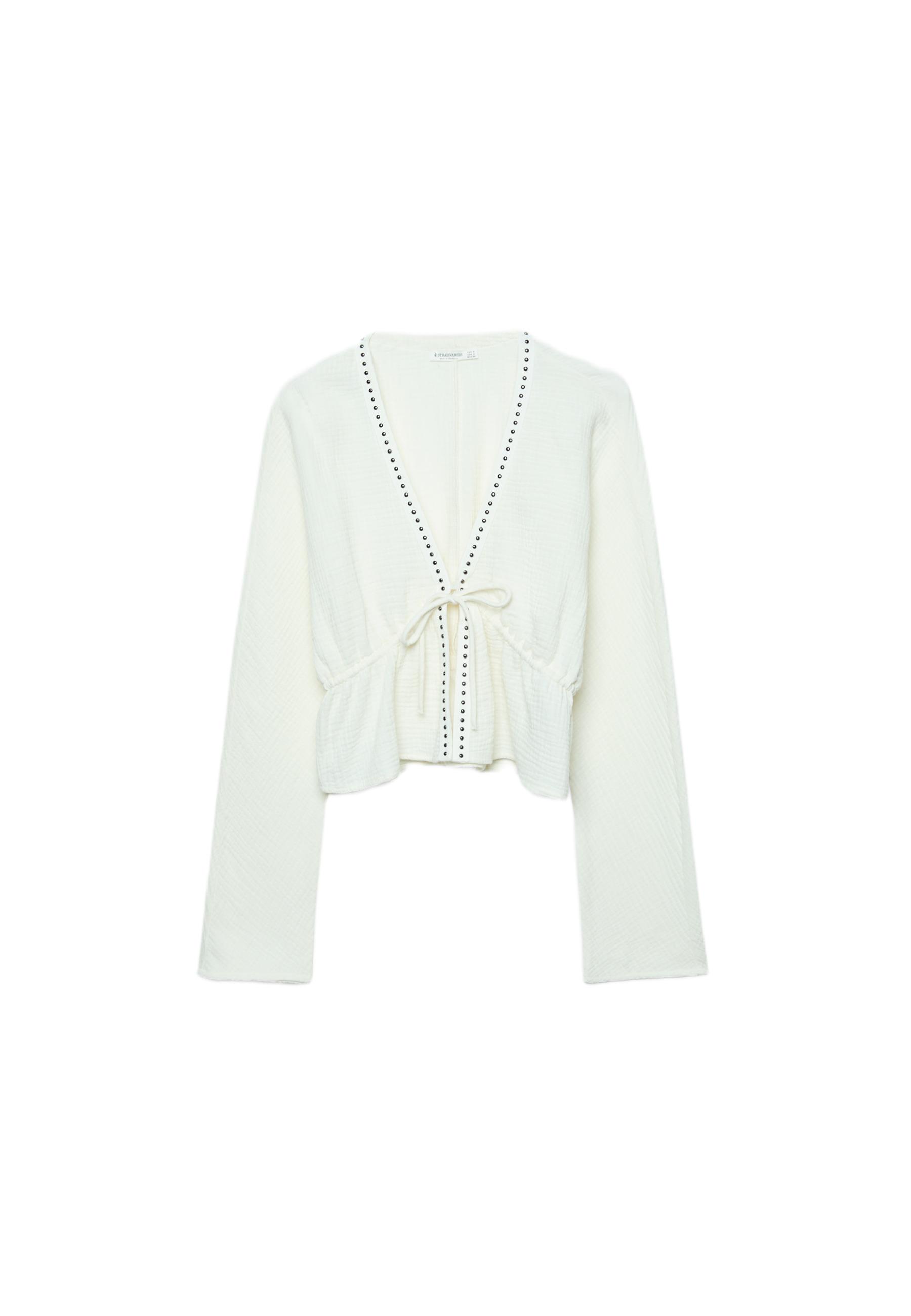 Open studded shirt — Ecru