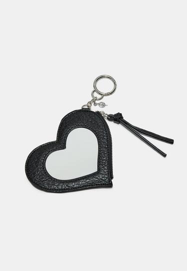 Heart mirror purse charm keyring — Black 1