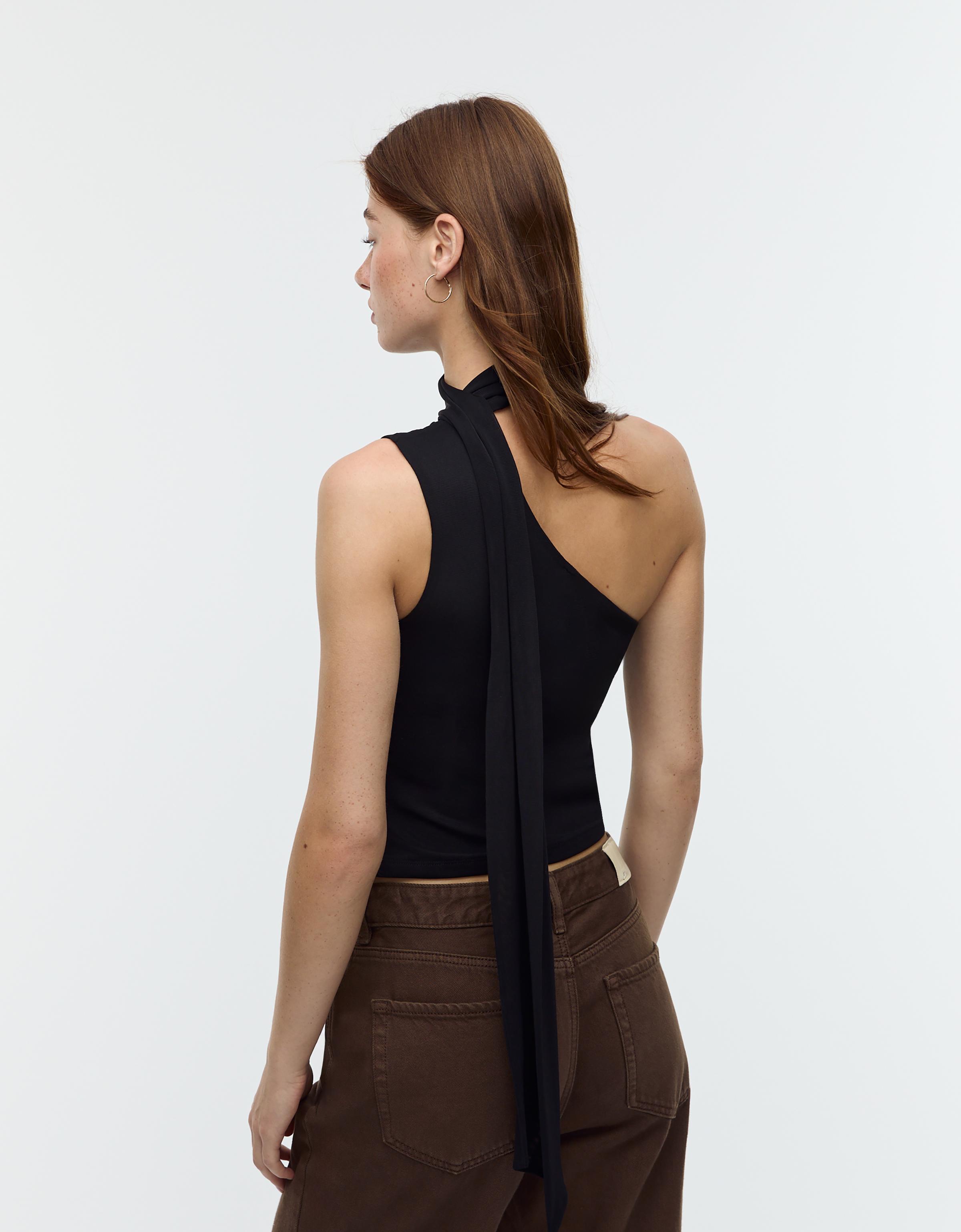 Asymmetric tulle top with scarf - Women's fashion