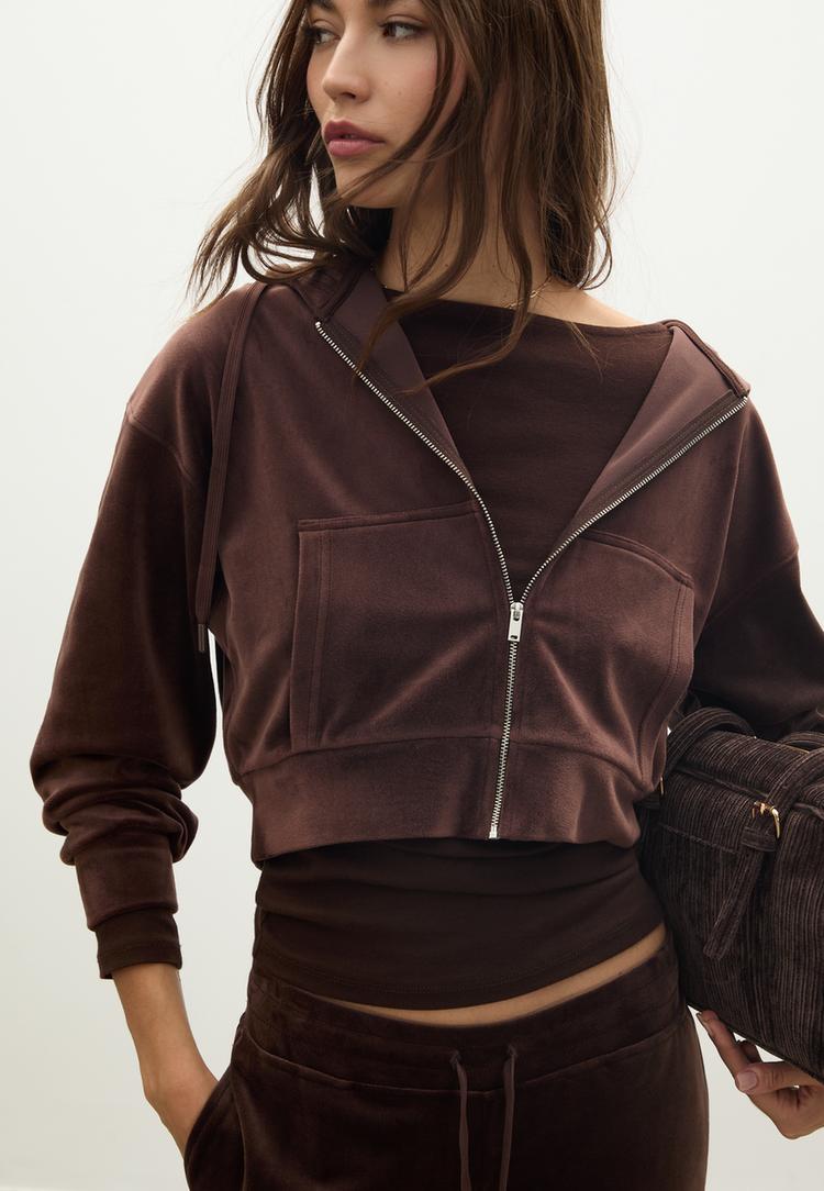 velvet hoodie with zip