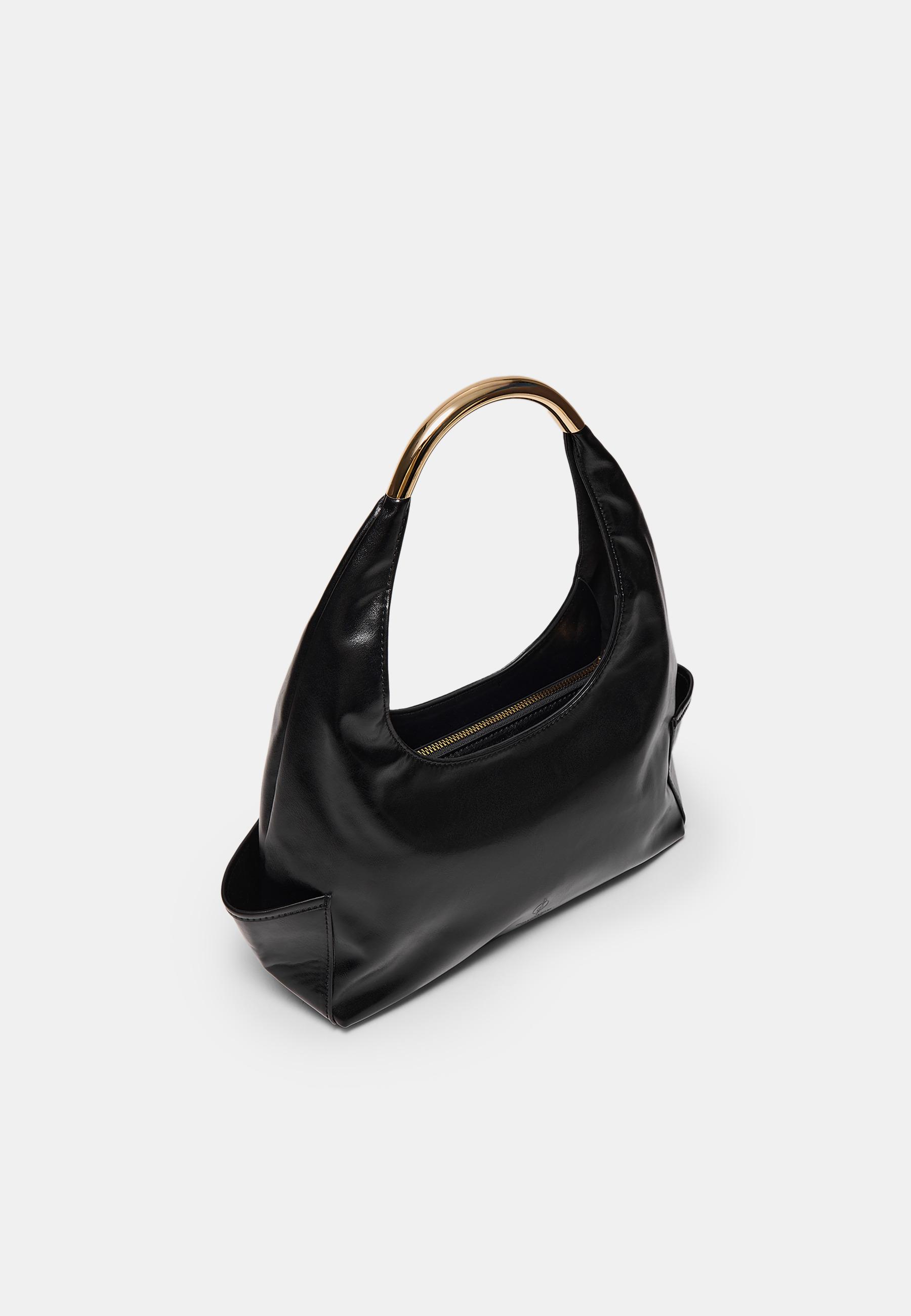 Mini shoulder bag with metallic handle — Black