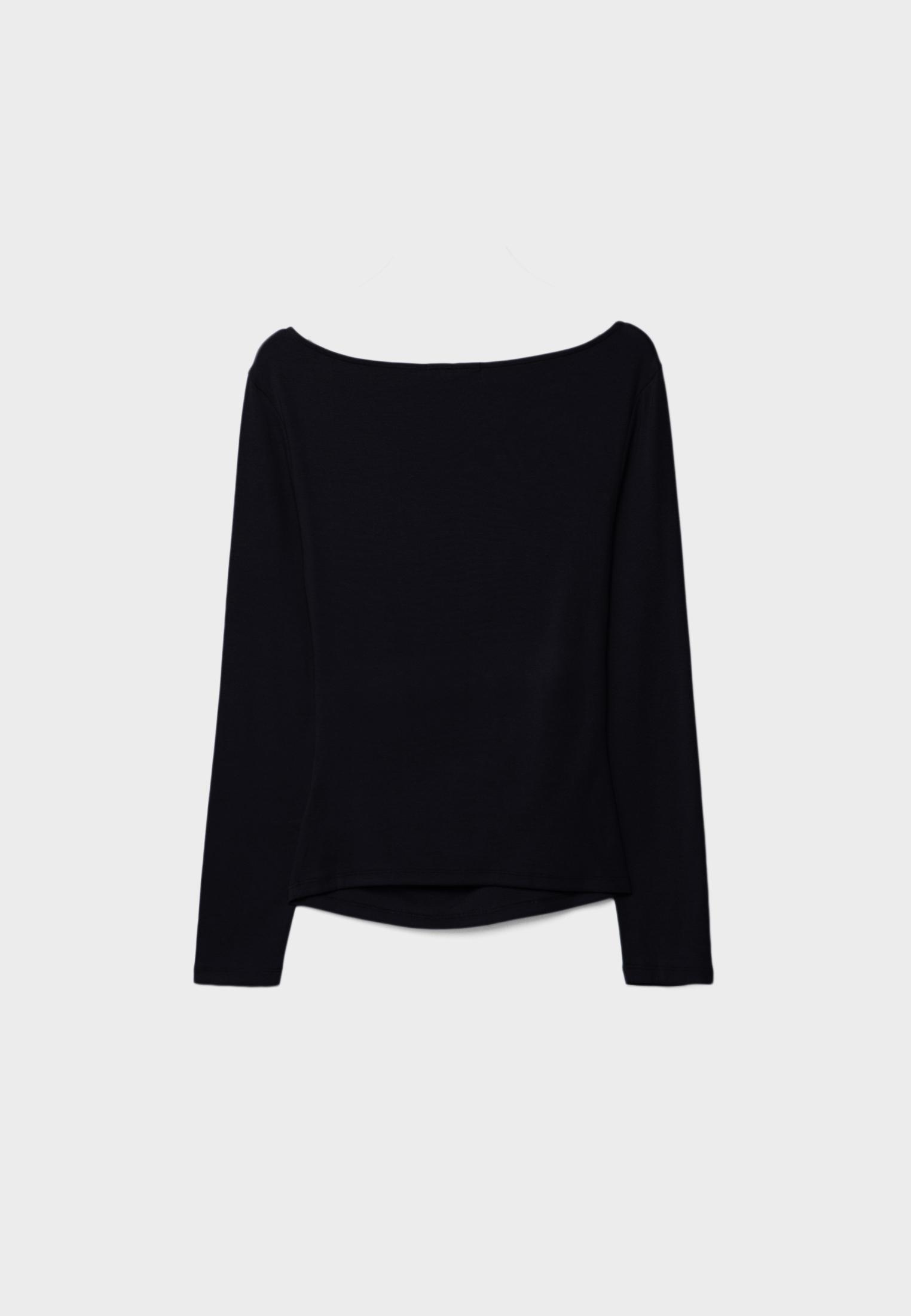 Long sleeve T-shirt with gathering — Black