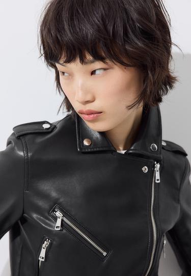 Leather effect biker jacket with belt — Black 6