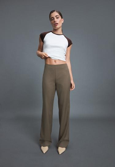 Striped straight-leg trousers with skirt overlay — Khaki 6