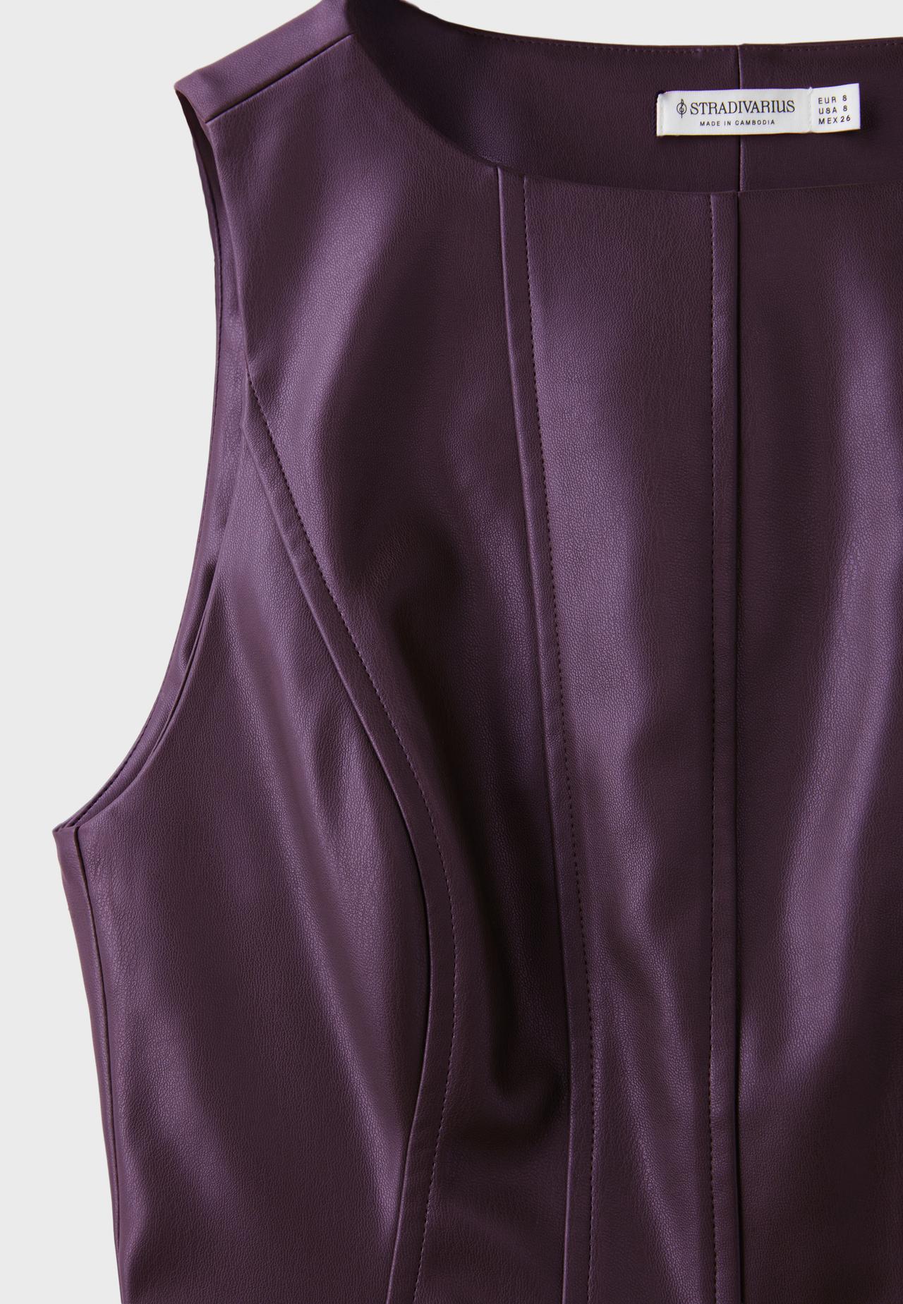 Leather effect peplum sleeveless top — Purple