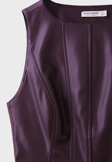 Leather effect peplum sleeveless top — Purple 9