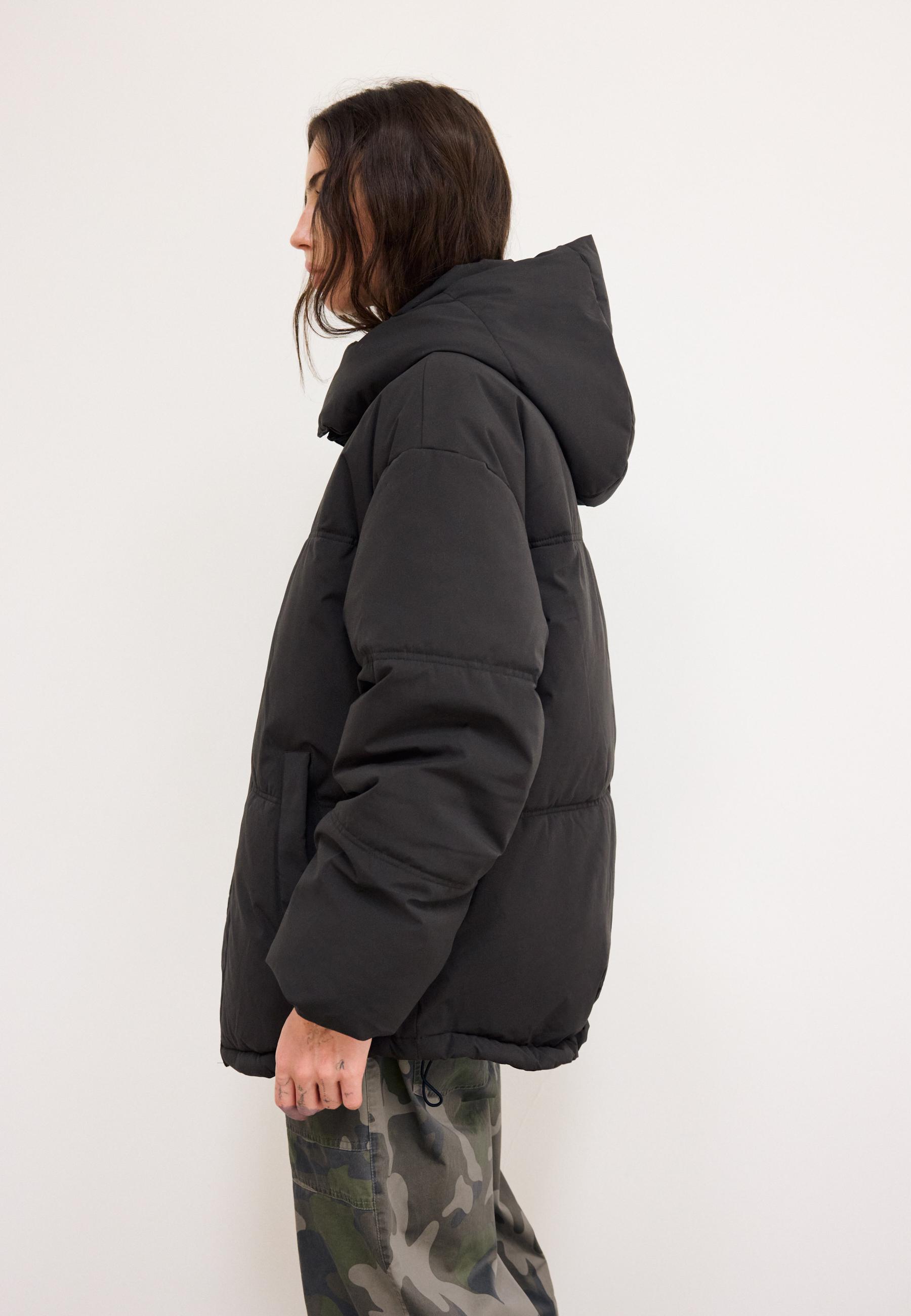 Oversize padded jacket with hood — Black
