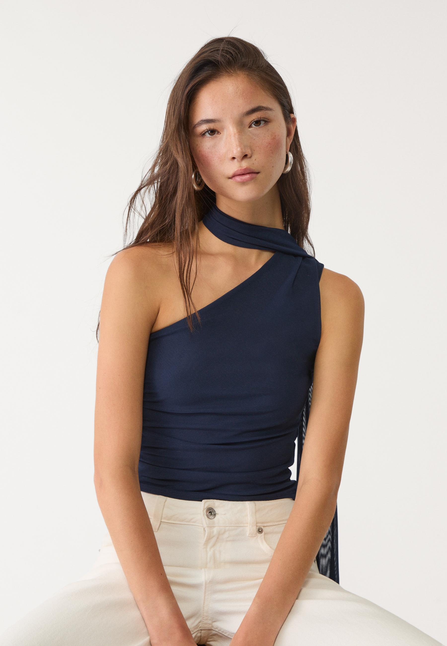Top asimmetrico tulle foulard