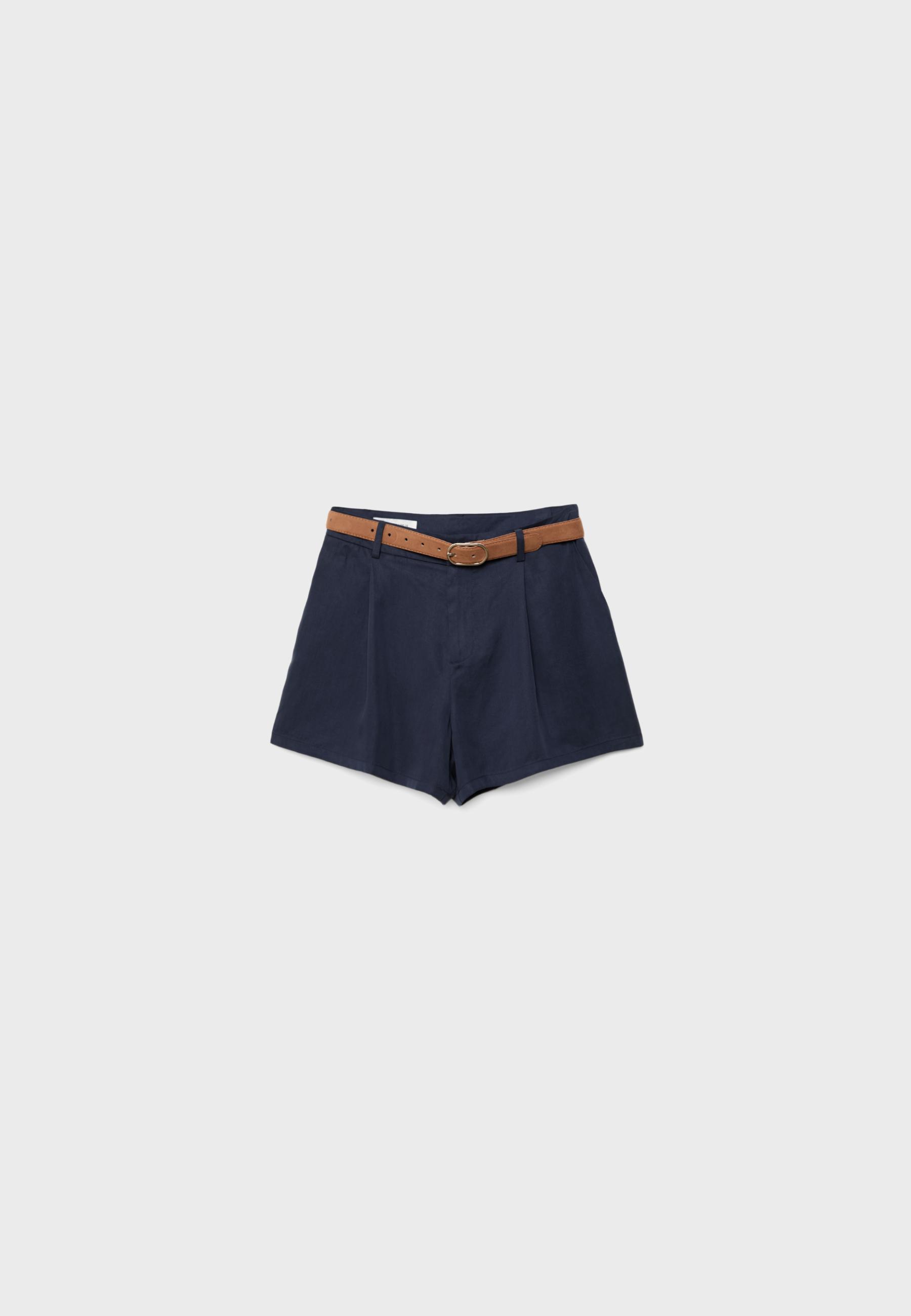 Kemerli dökümlü şort - Görsel 6