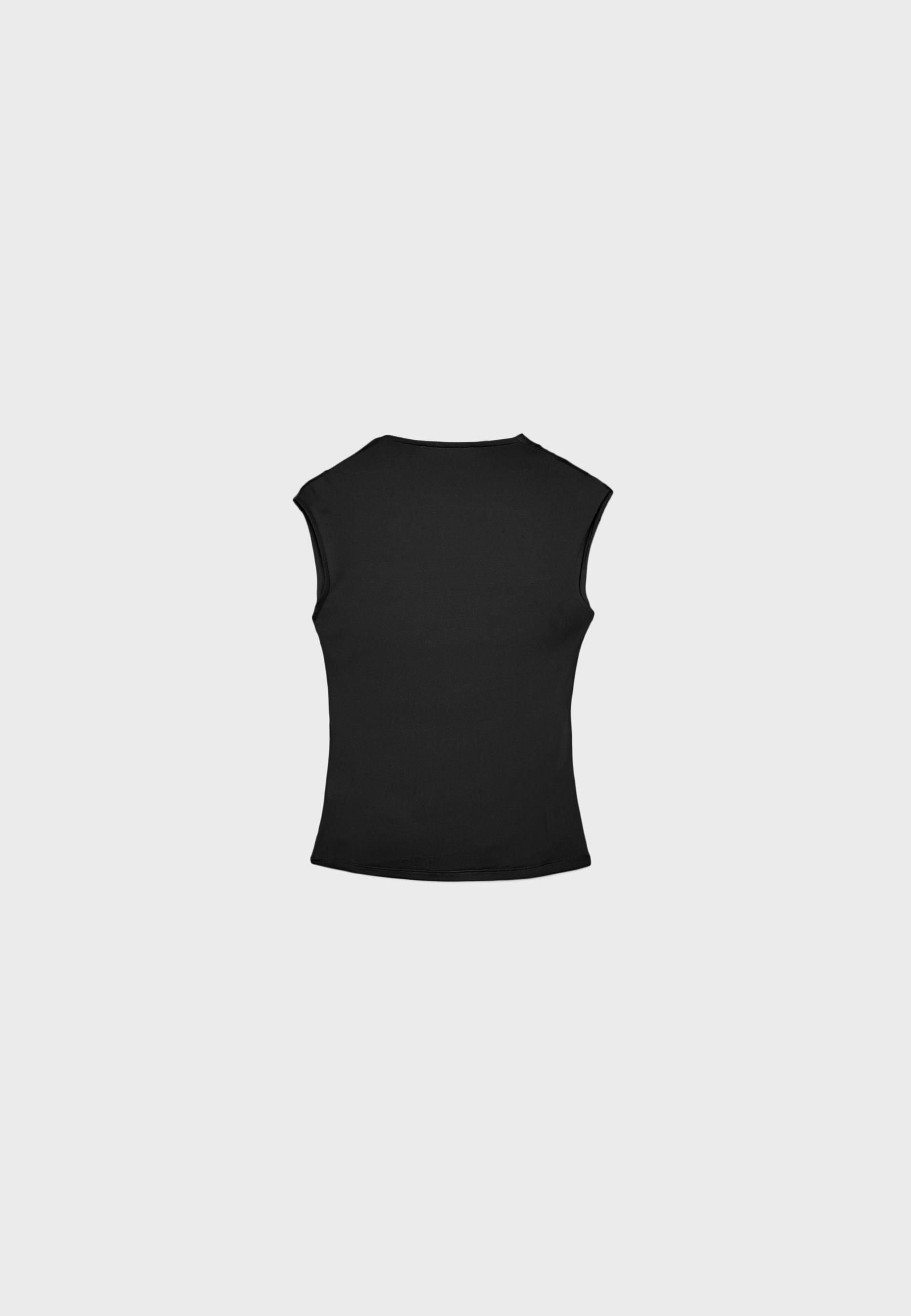 Polyamide Ruched Square Neck T-Shirt — Black