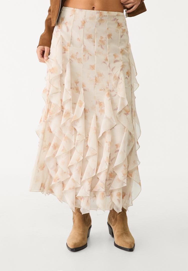 falda midi volantes estampado