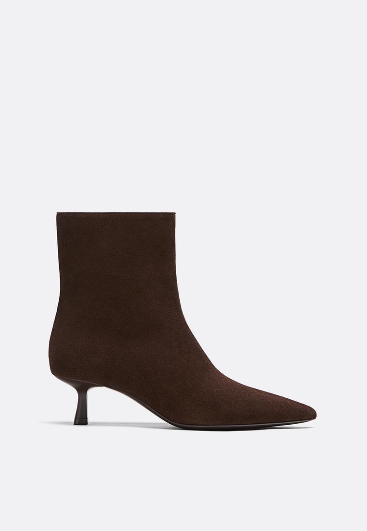 split leather stiletto heel ankle boots