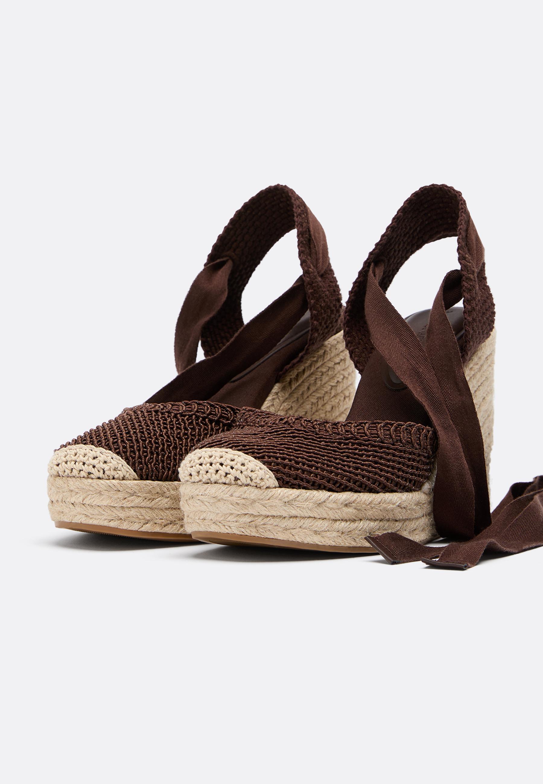 Lace-up jute platform wedges — BROWN