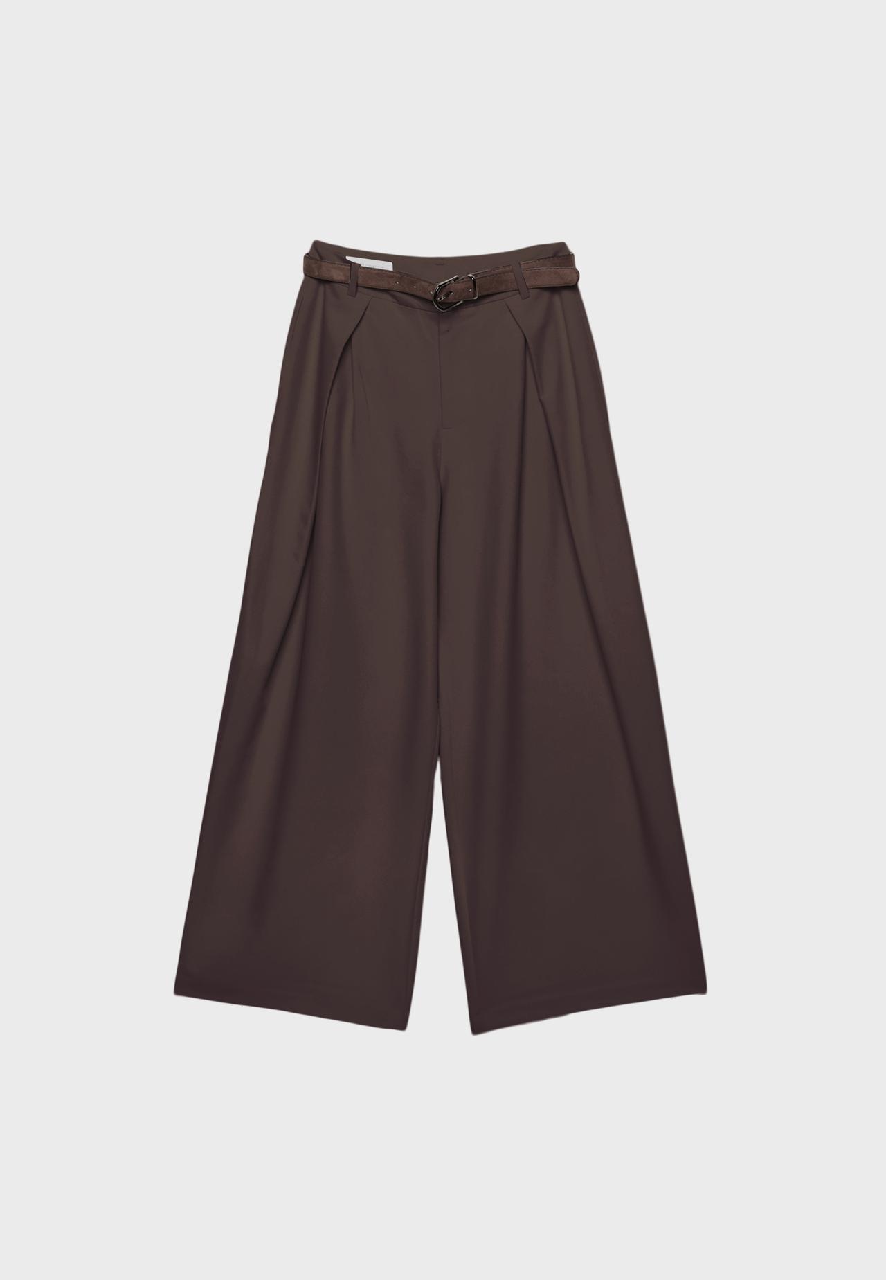 Maxi-darted trousers with belt — Brown