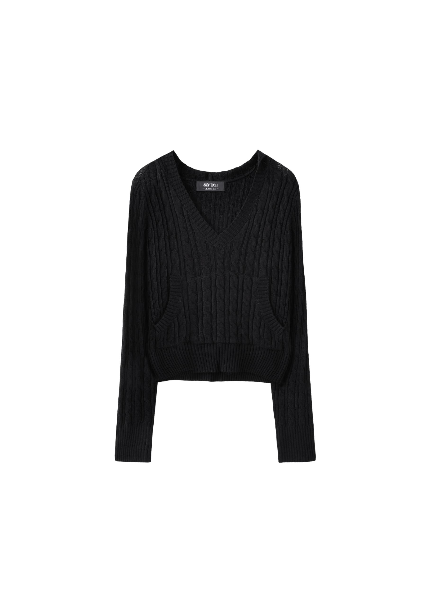 Hooded cable-knit jumper — Black