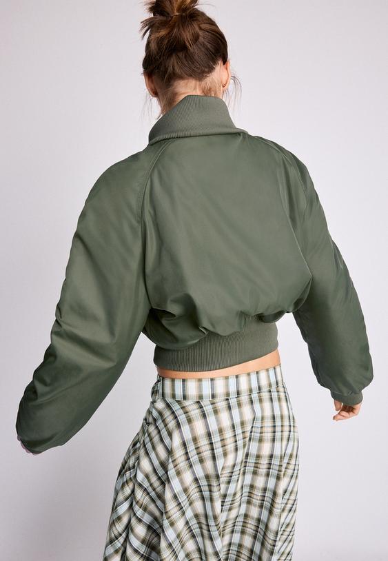 Stradivarius Corset-Style Bomber Jacket Khaki M