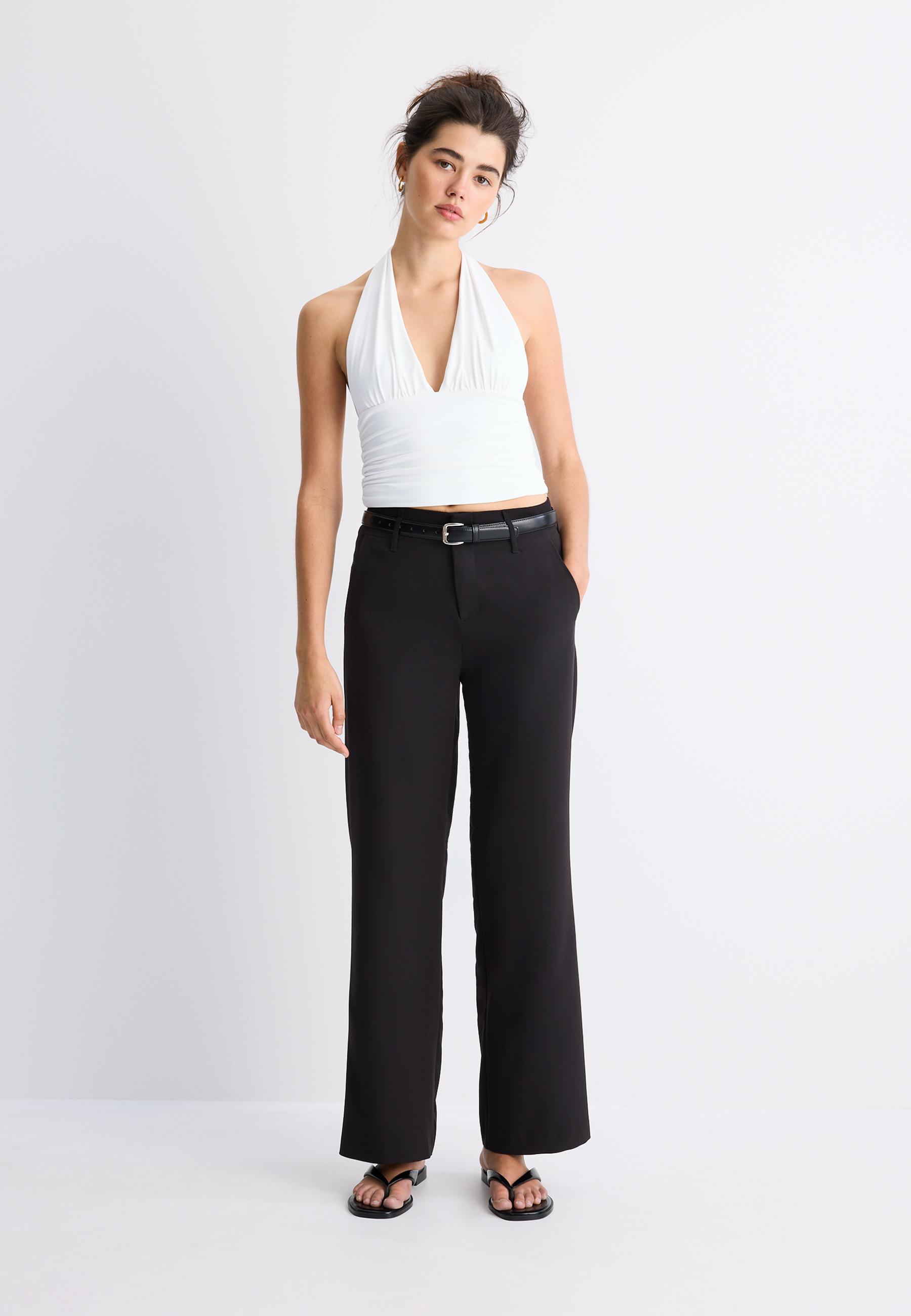 Flowing straight-leg smart trousers with belt - Women's fashion