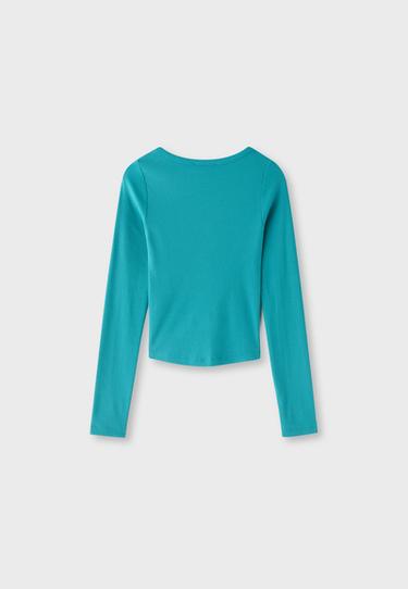 Long sleeve Henley t-shirt — Turquoise 8