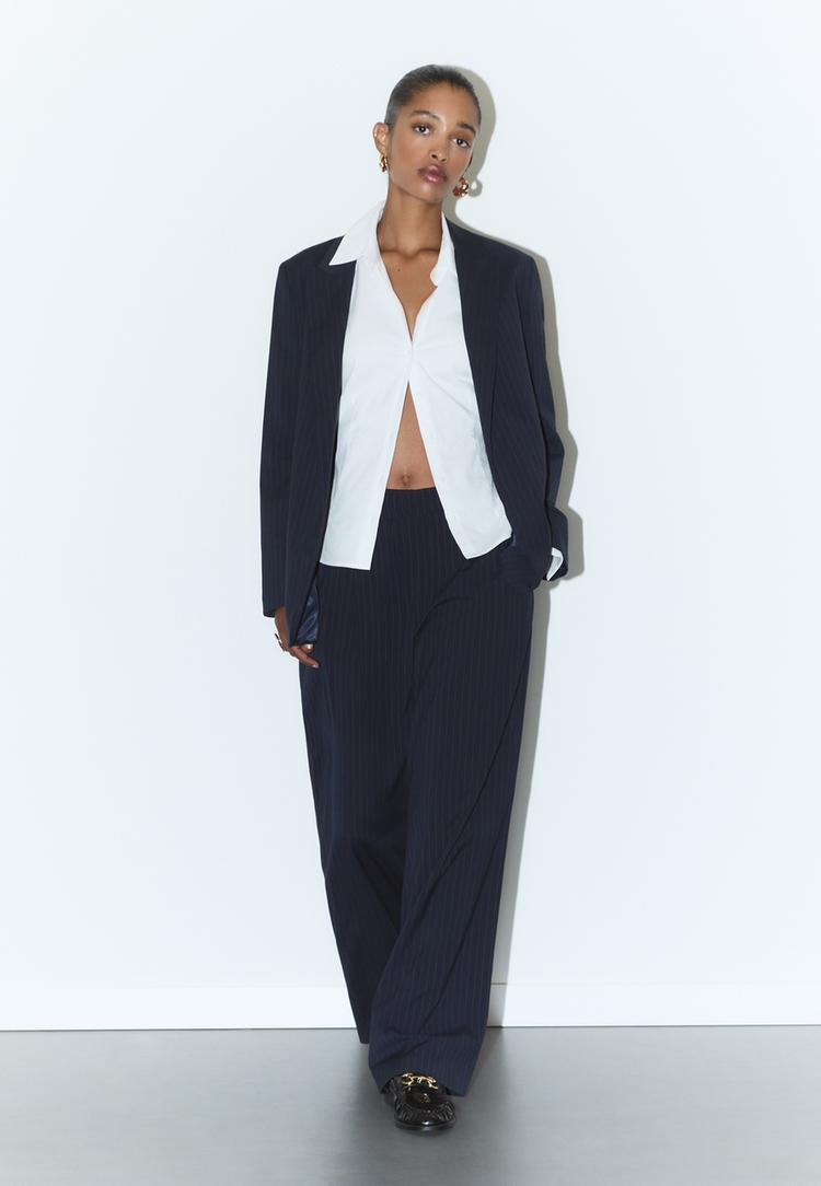 striped textured open blazer