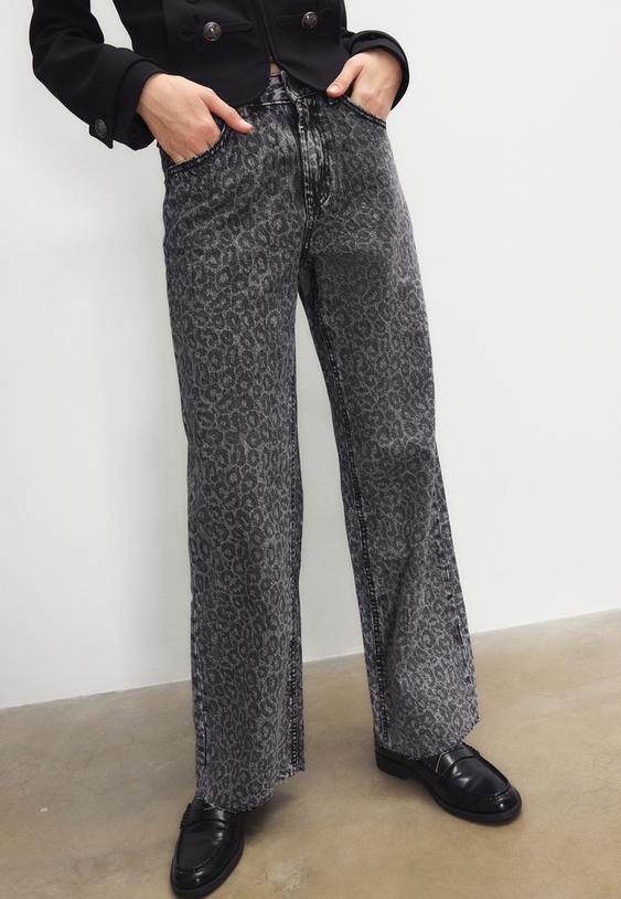 jeans straight wide stampa leopardo