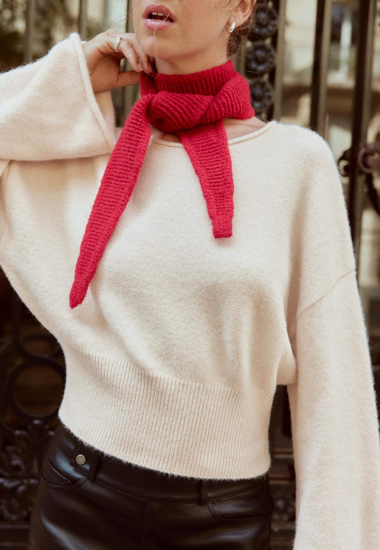 Soft knit sash-detail jumper — Stone