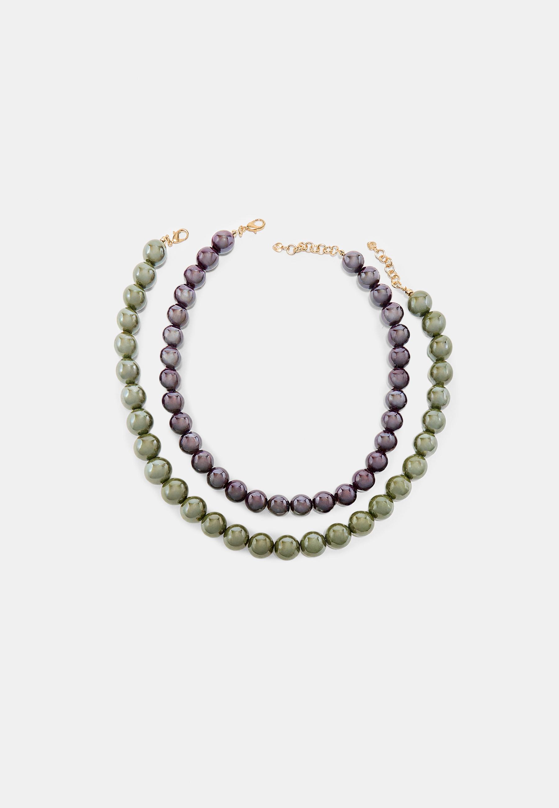 Set of 2 bead necklaces — Khaki