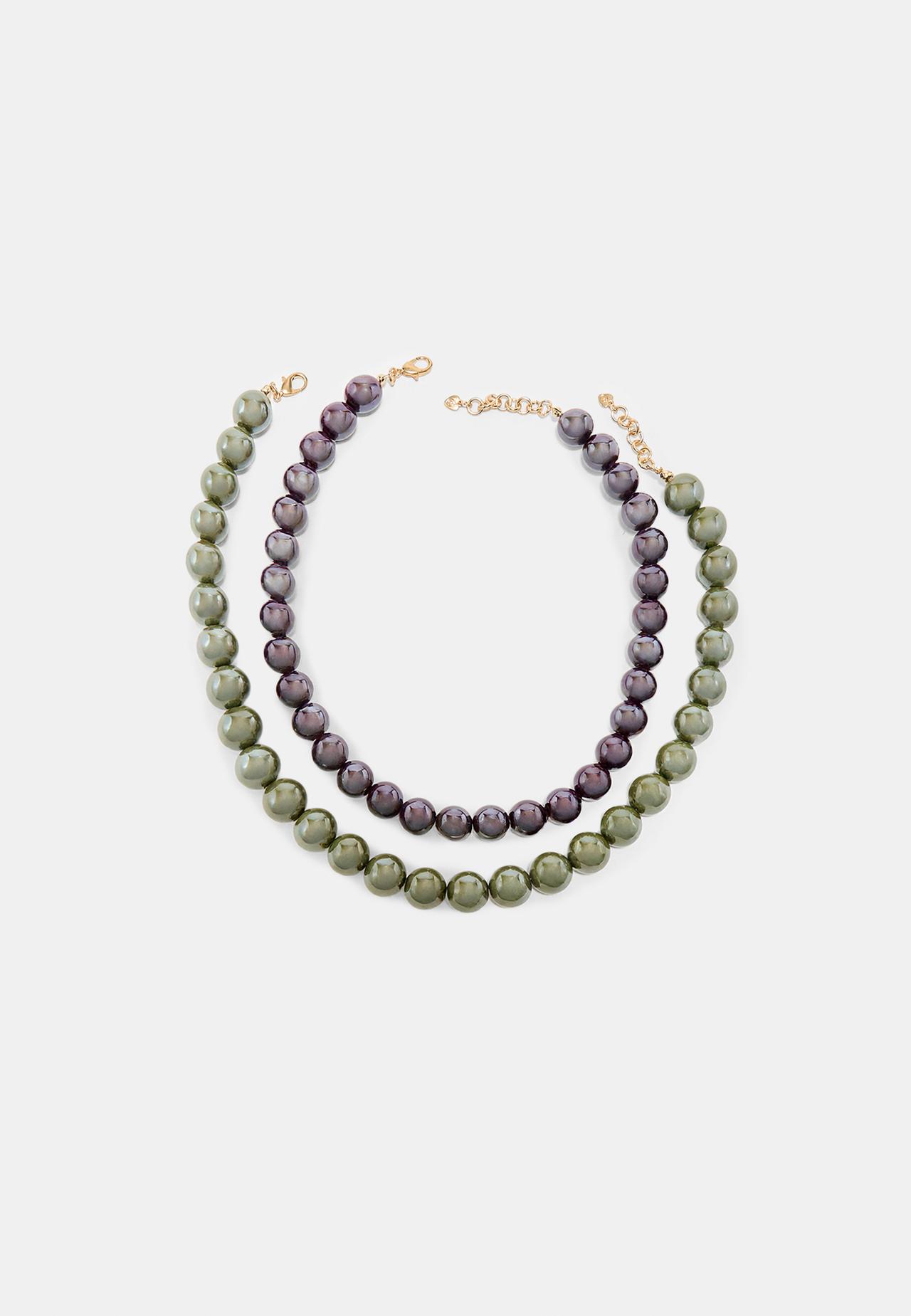 Set of 2 bead necklaces — Khaki