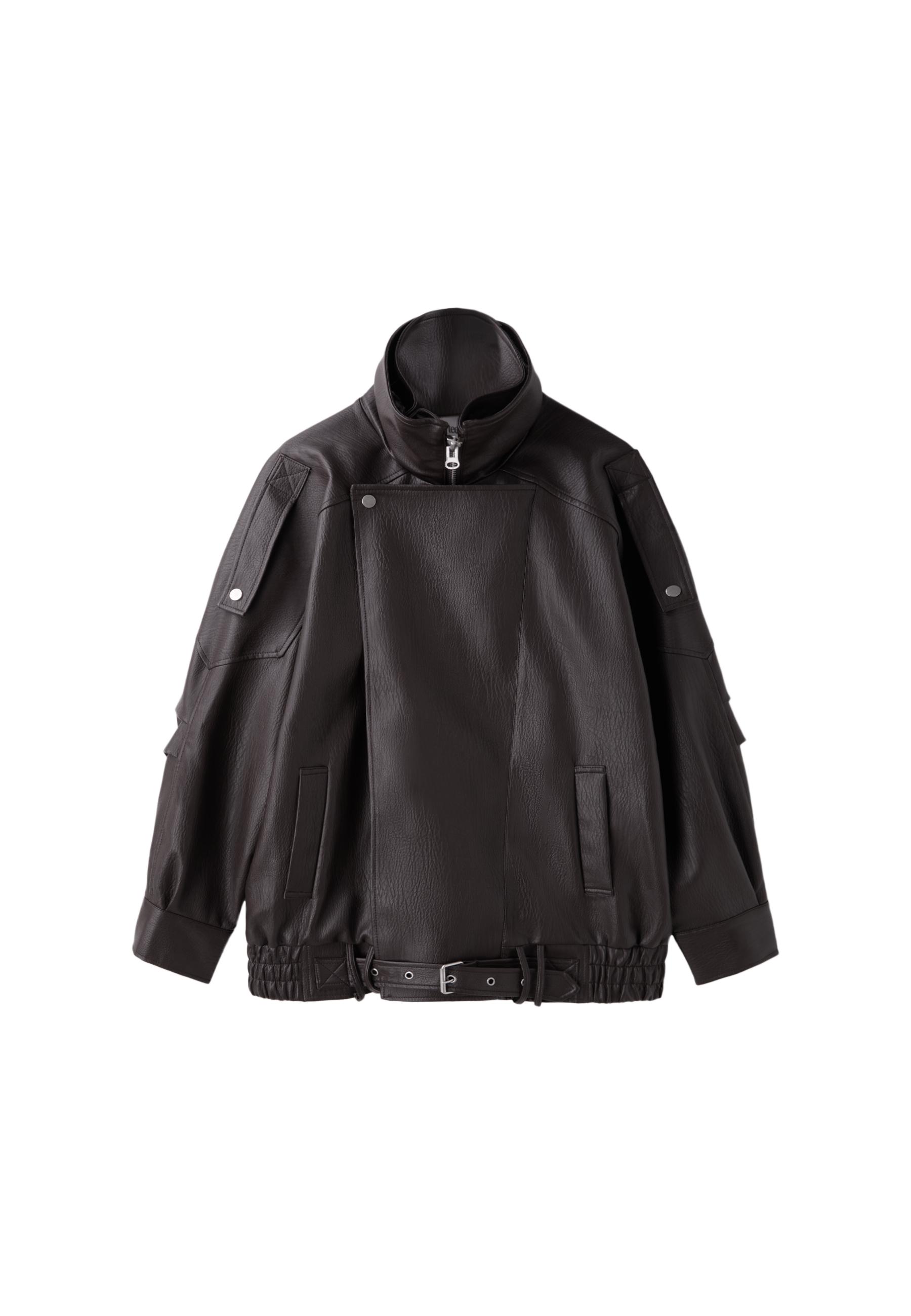 Oversize leather effect lapel jacket — Brown