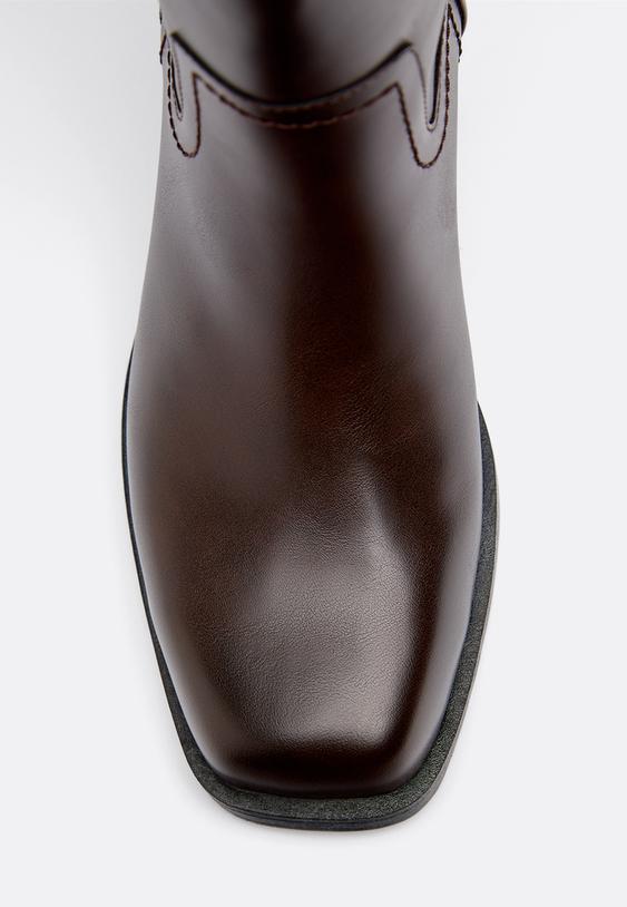 Stradivarius Flat Leather Effect Boots Brown 4