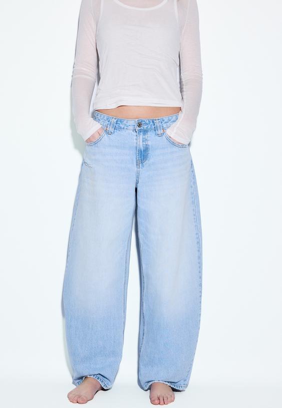 Stradivarius D80 Barrel Fit Jeans Medium Light Blue Denim 12