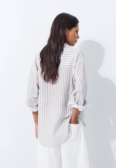 Linen effect shirt — Brown 5
