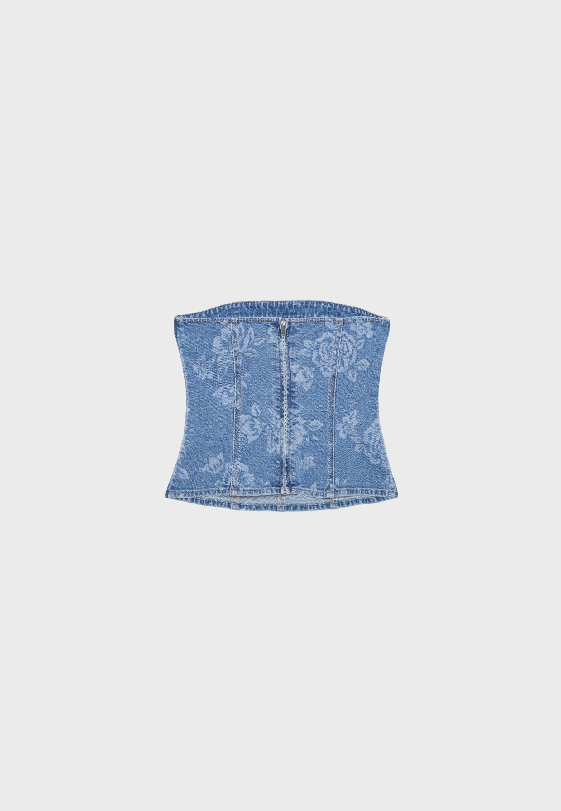 Denim bustier corset top — MEDIUM BLUE DENIM
