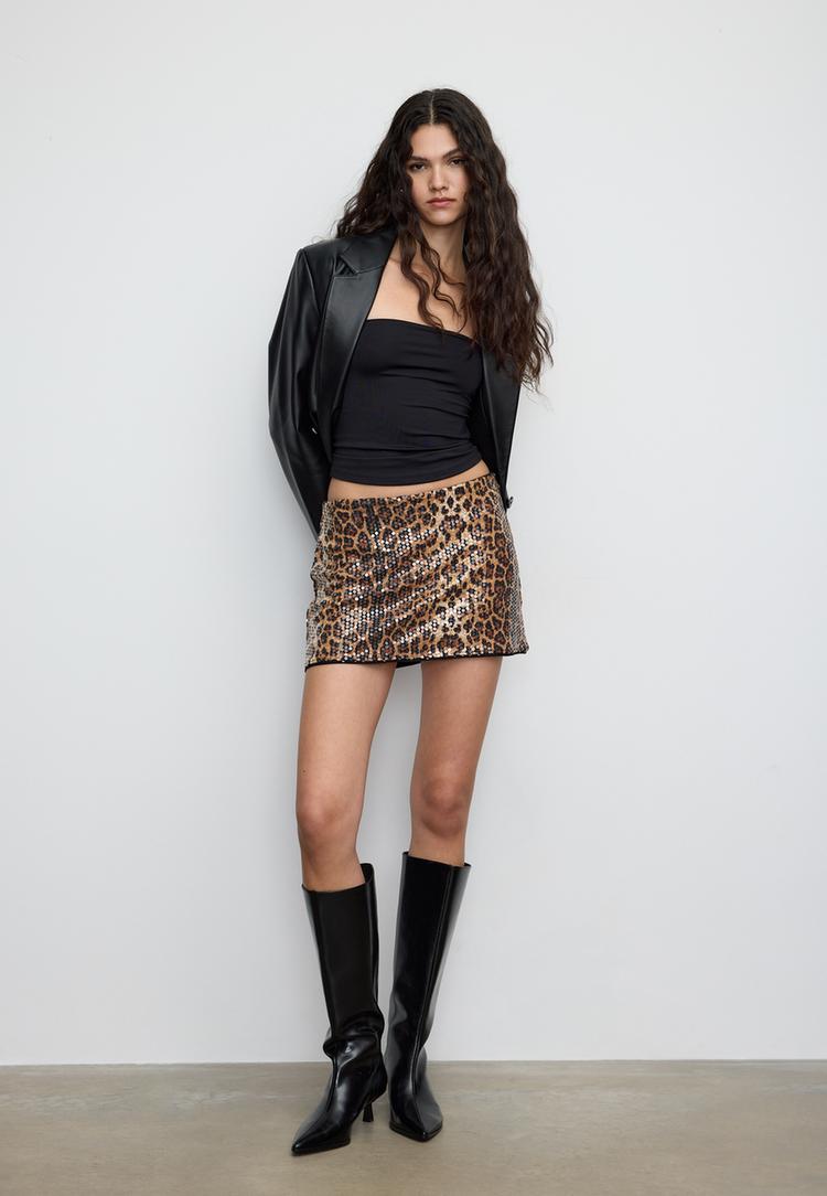 mini skort with animal print sequin