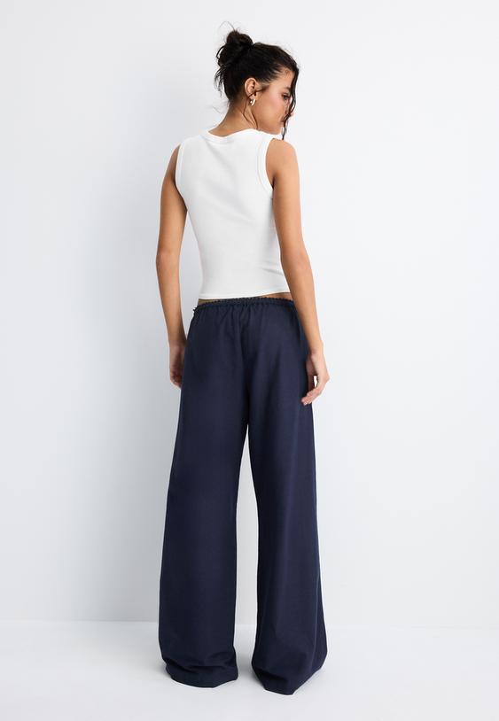 wideleg lineneffect trousers