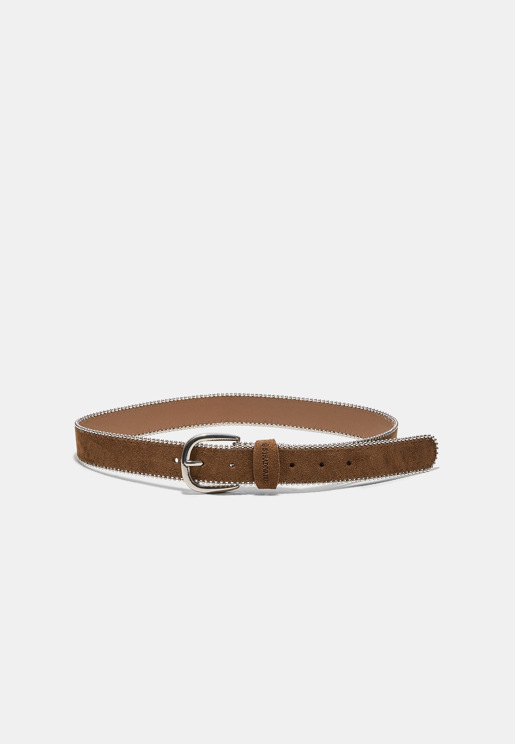 Belt with side beads — Brown