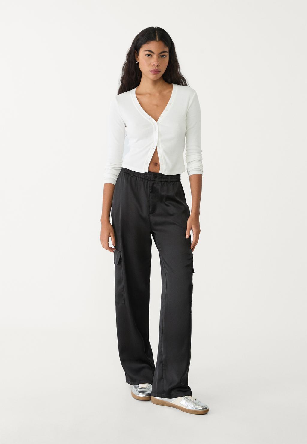 Smart satin cargo trousers