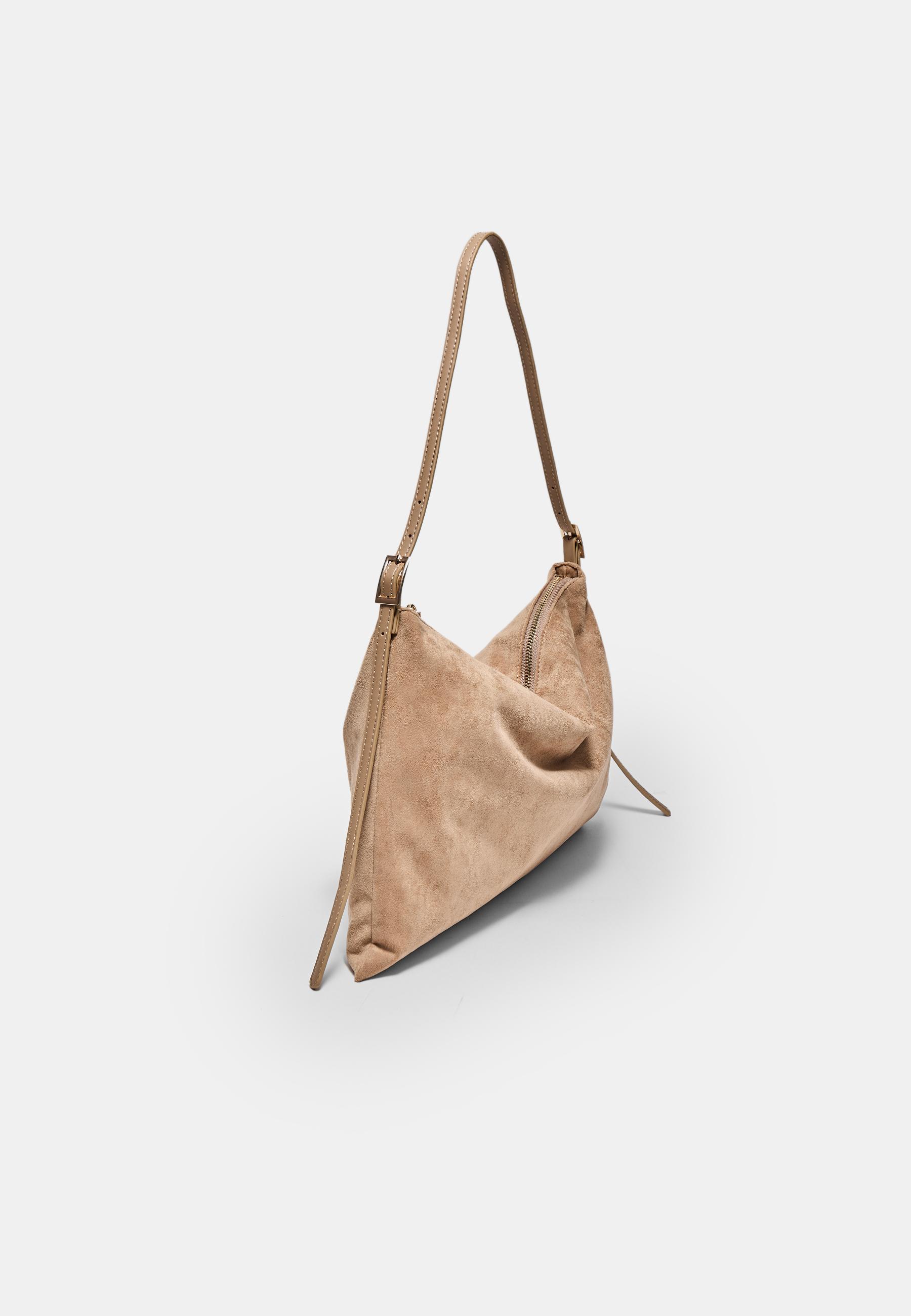 Mini soft-touch shoulder bag with zips — Beige