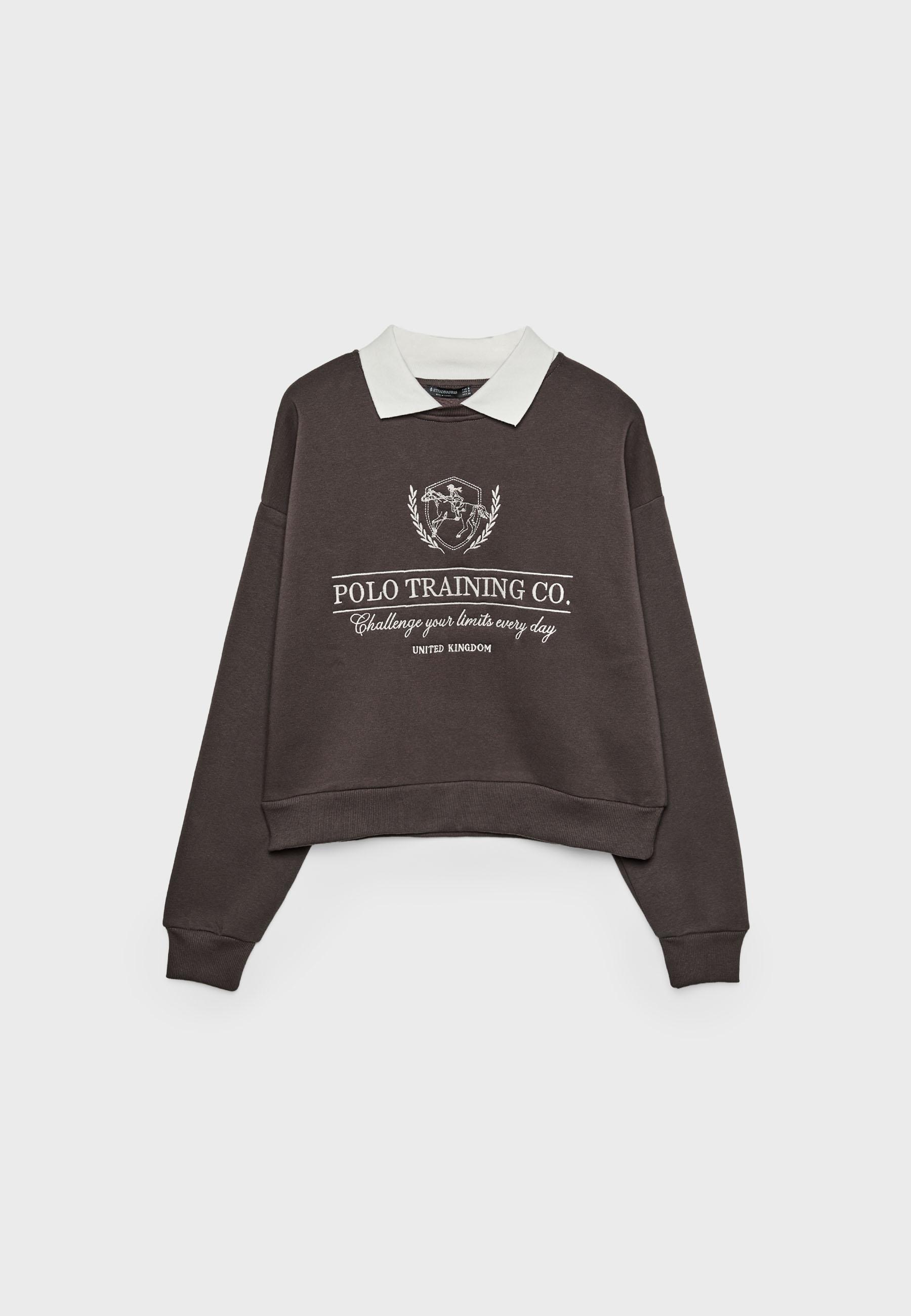 Embroidered sweatshirt with polo collar - Women's fashion