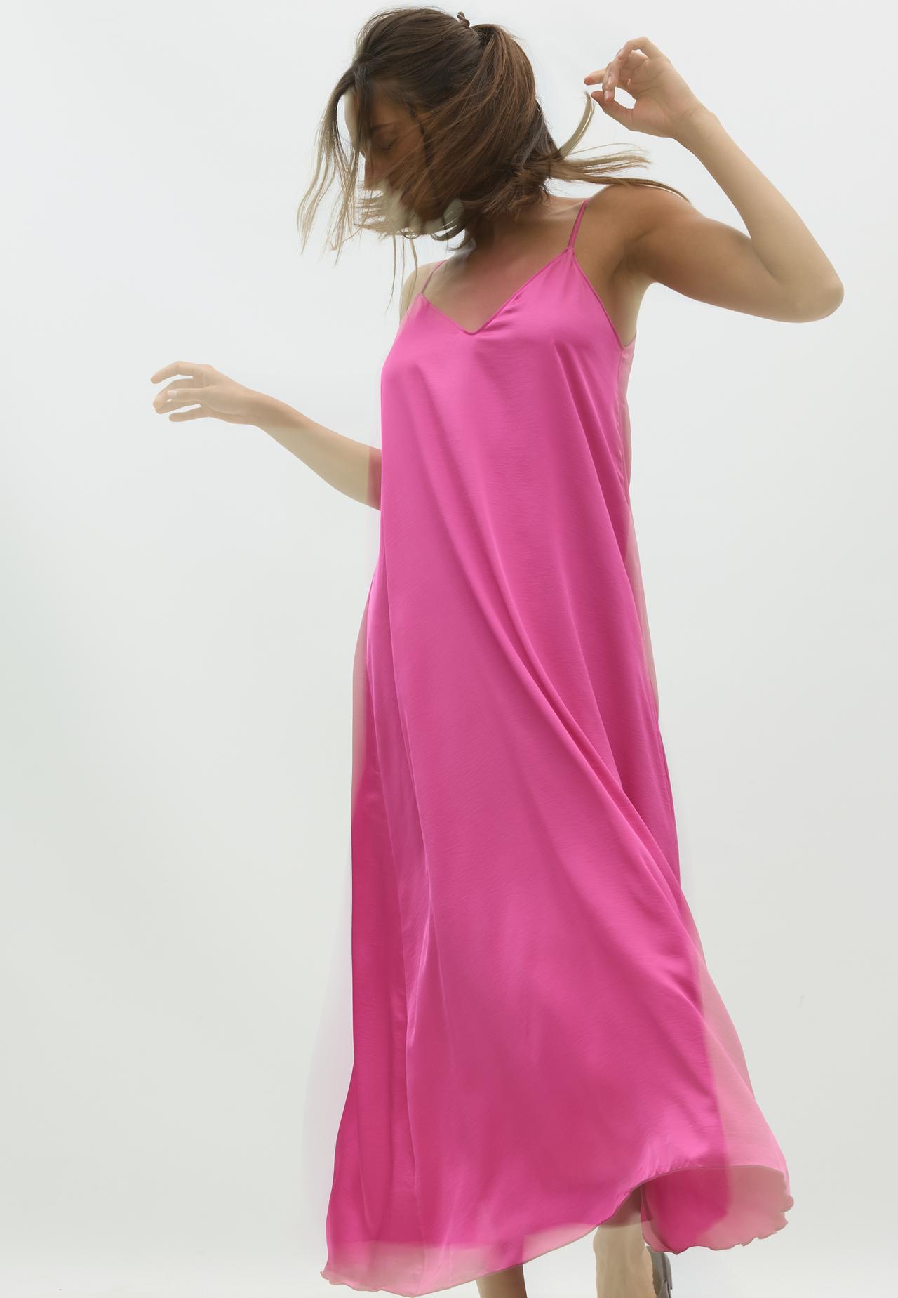 Long flowing satin dress — Fuchsia