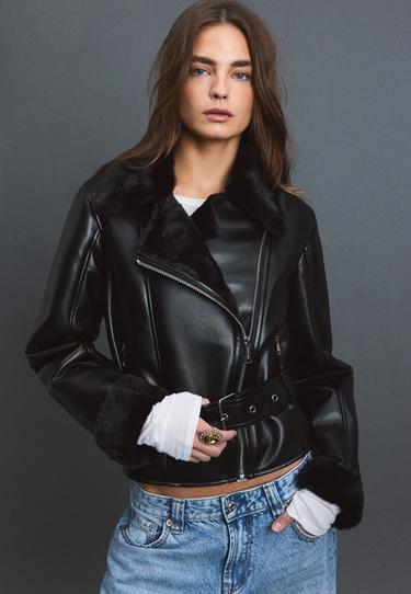 Double-faced biker jacket with belt — Black 3