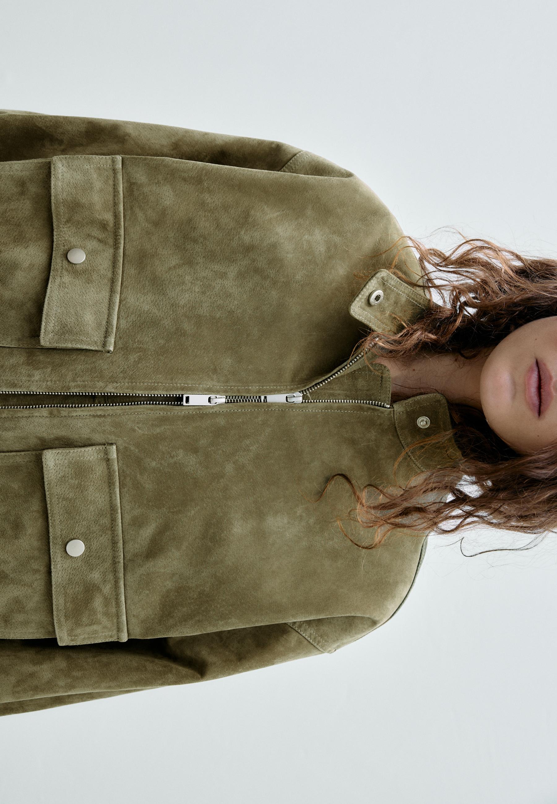Leather jacket with pockets — Khaki
